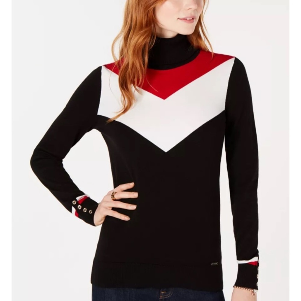 Tommy Hilfiger Chevron Turtleneck Black, Red, and White Sweater